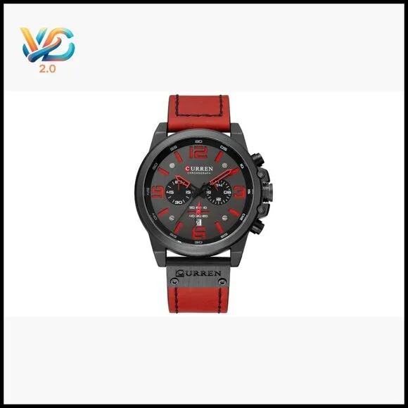 Men's Sport Military Analog Quartz Watch Leather Strap Waterproof Chronograph